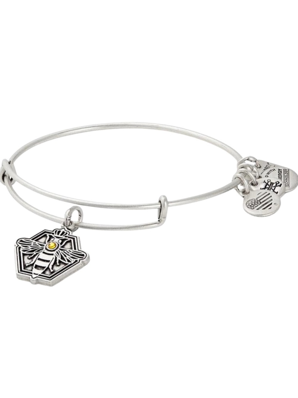 NWT! Alex and Ani Queen Bee Charm Bangle Bracelet - Silver & Gold Crystal Accent